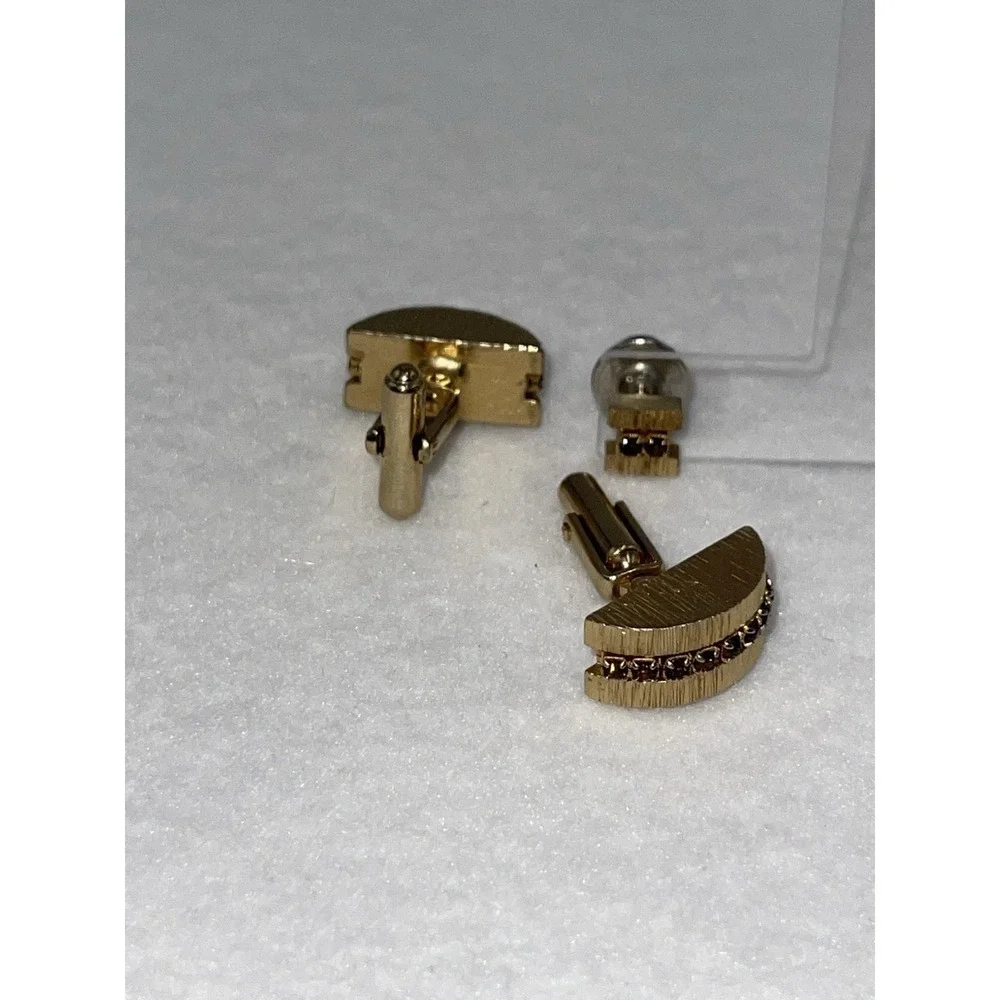 Sarah‎ Coventry ?   Rhinestone Cufflinks and Tie Clip Brushed Gold 3pc
